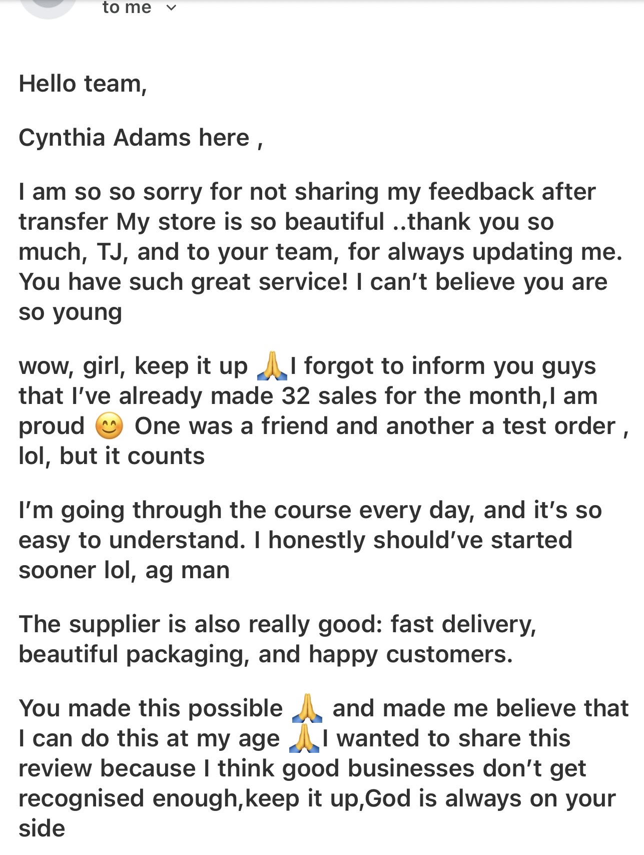Mentee results — 32 sales in a month