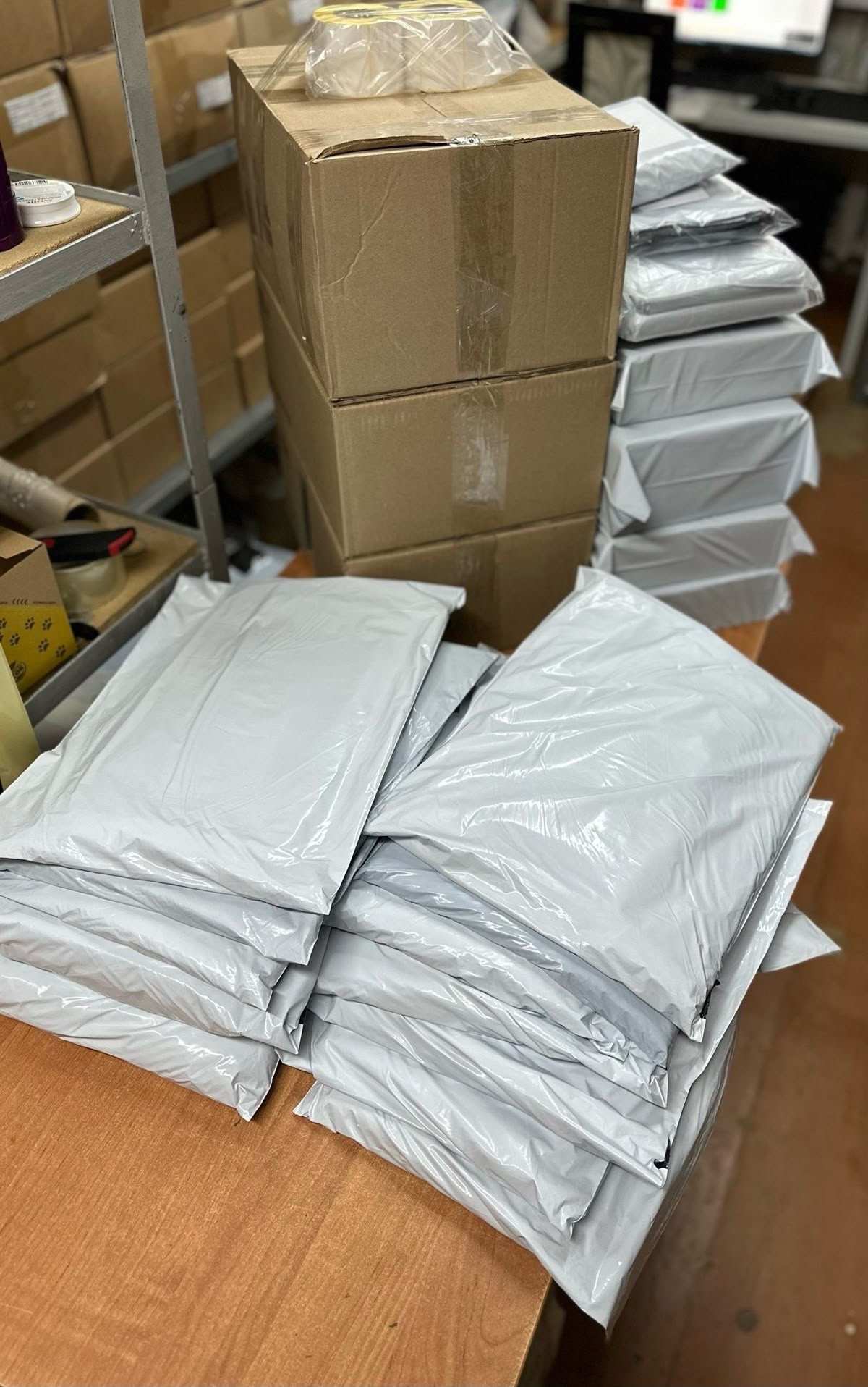 Stacked parcels ready for courier collection